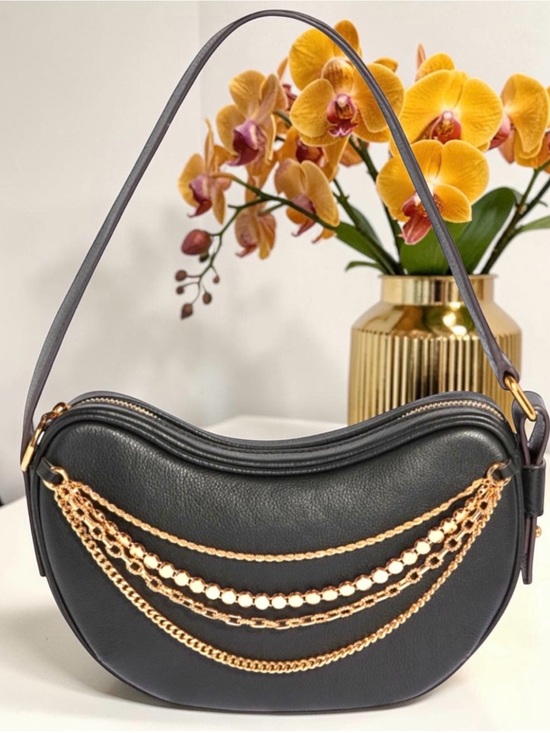 Aimee Kestenberg Handbags - Aimee KESTENBERG X Evange Petrakis Black Shoulder Bag - Gold Chain Detail NWT